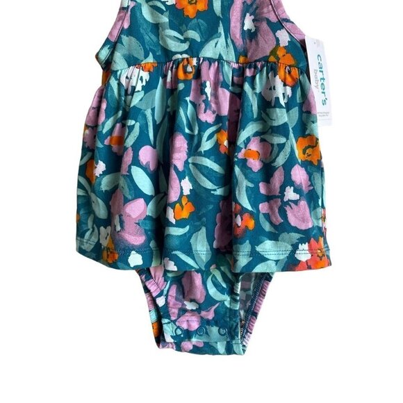New! Carter's Baby's 12M Green Purple Floral One piece Skirt Playsuit Onesie - Picture 4 of 5